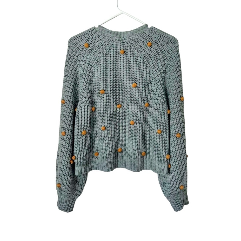 THE GREAT. The Bobble Sophomore Knit Cardigan in Dusty Blue/Honey Sz S - Picture 4 of 7